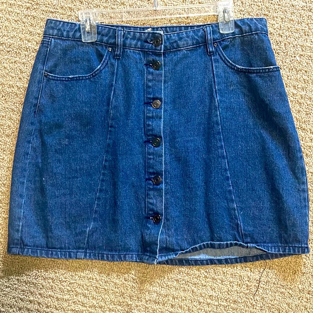 Distressed mini jean skirt